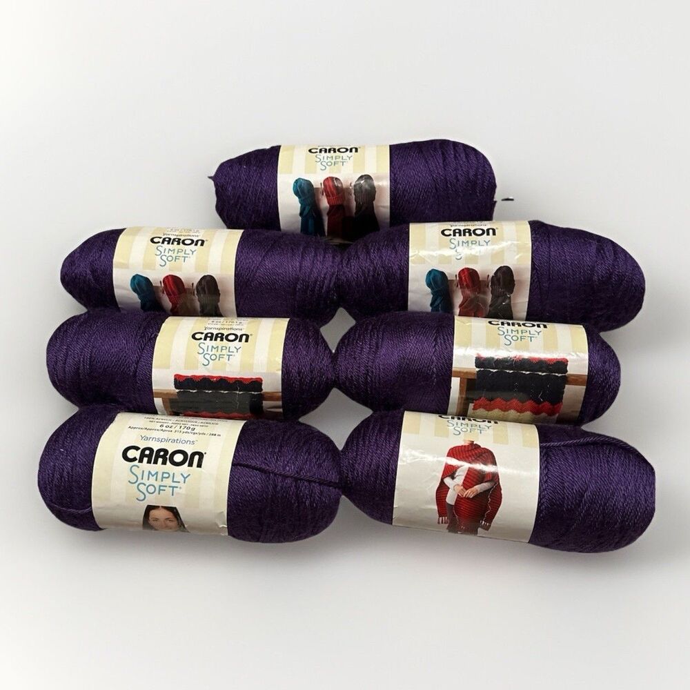 7 Skeins 6 Oz Caron Simply Soft 4 Medium Acrylic Yarn Purple Violet 9781 Unused